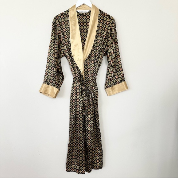 Vintage Victoria’s Secret Gold Geometric Pattern Full Length Evening Robe - Picture 1 of 10